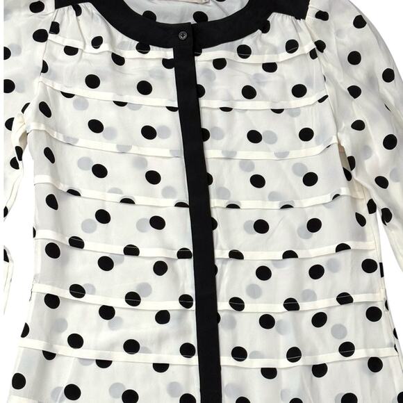 Reiss Long Sleeve Mini Dress - White with Black Polka Dots - Size 6 - Picture 10 of 16